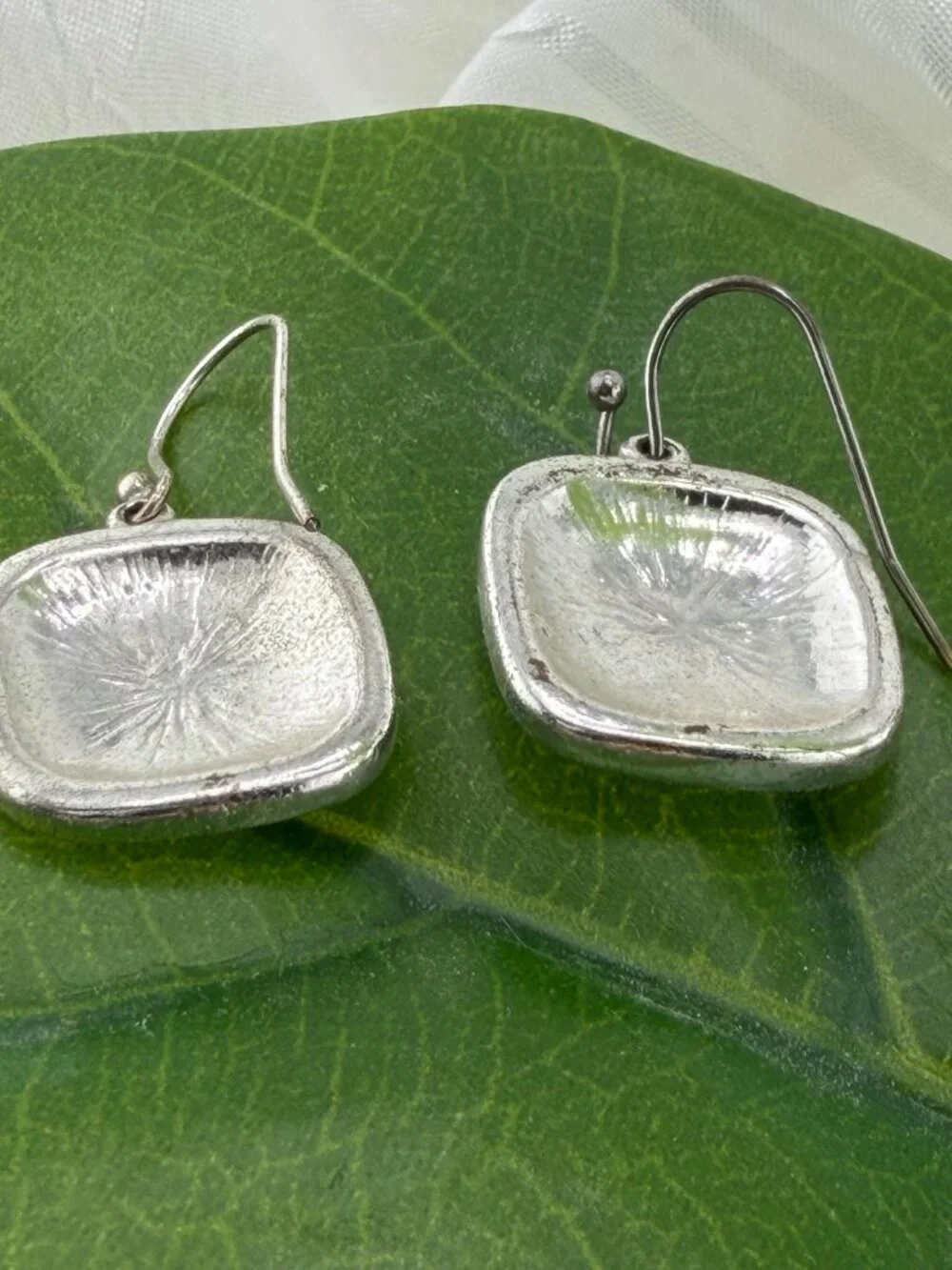 Modern Black Enamel Wave Square Drop Earrings